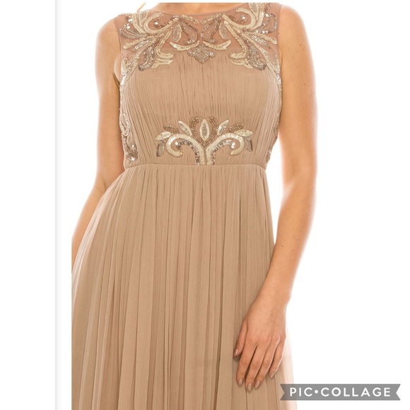 Aidan Mattox boat neck sleeveless ruched embellished chiffon gown - Picture 5 of 8